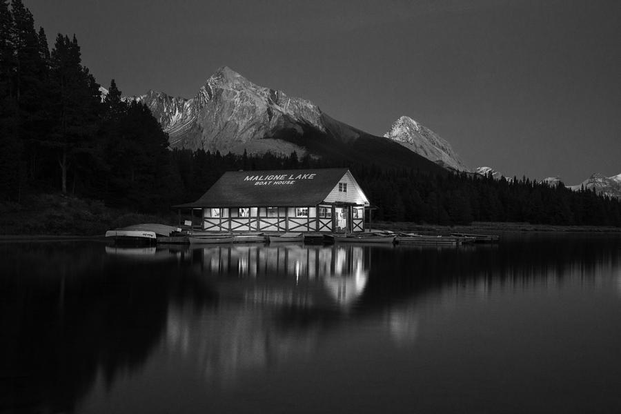 Twilight Maligne Lake Boathouse 2777 Photograph