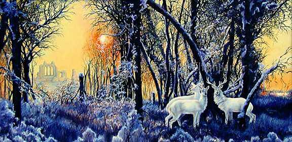White Deer Painting - Twilight of the Silver Stag by Linda Champanier White Deer Painting - Twilight of the Silver Stag by Linda Champanier