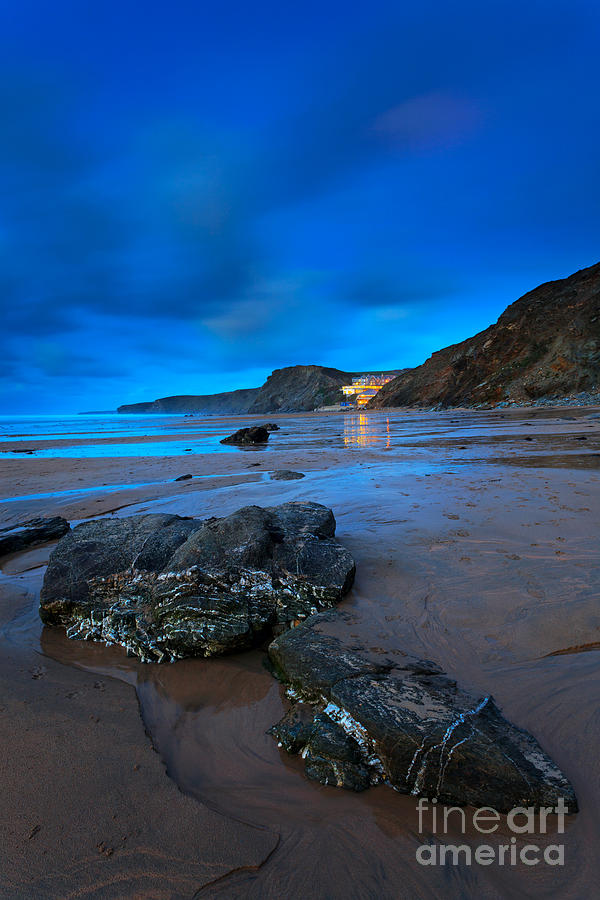Twilight On Tregurrian Beach At Watergate Bay Cornwall Photograph