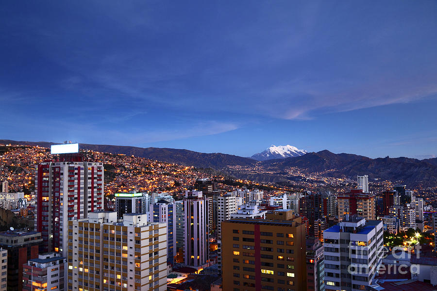 Twilight Over Downtown La Paz Bolivia Photograph by James Brunker