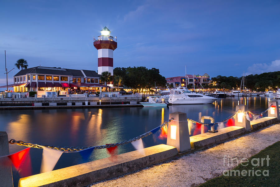 Boat Photograph - Twilight Over Harbour Town, Hilton Head Island, South Carolina by Dawna Moore Photography