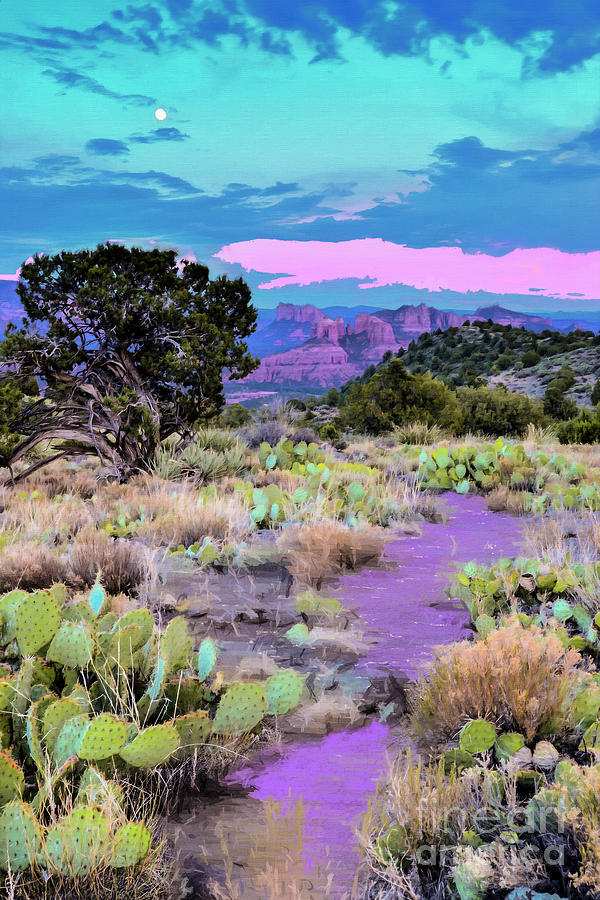 Twilight Over The Road to Cathedral Rock - Sedona - Northhern Arizona American Desert Southwest Painting by Silvio Ligutti