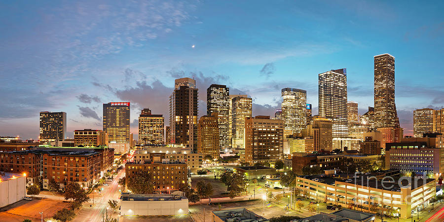 Twilight Panorama Of Downtown Houston Skyline 2017- Harris County Texas Photograph