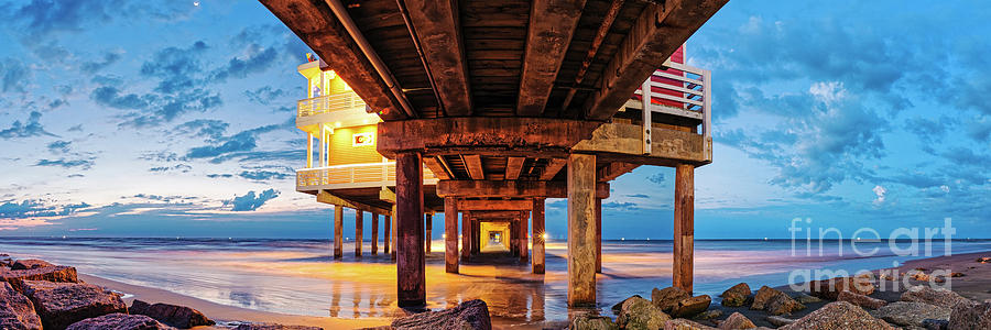 Broadway Photograph - Twilight Panorama of Galveston Fishing Pier - Texas Gulf Coast by Silvio Ligutti