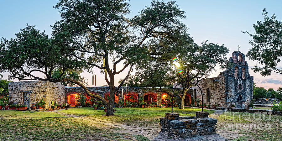 Twilight Panorama of Mission Espada - San Antonio Missions National Historical Park - Texas Photograph by Silvio Ligutti