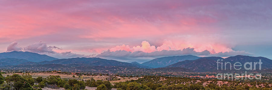 Twilight Panorama of Sangre de Cristo Mountains and Santa Fe - New Mexico Land of Enchantment Photograph by Silvio Ligutti