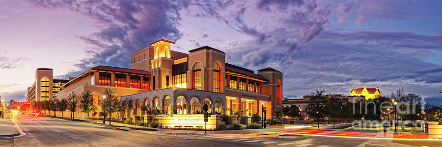 Twilight Panorama of Texas State University Performing Arts Center - San Marcos Texas Hill Country Photograph by Silvio Ligutti