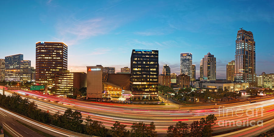 Twilight Panorama of Uptown Houston and Galleria Area - Harris County Texas Photograph by Silvio Ligutti