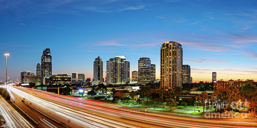 Twilight Panorama of Uptown Houston Business District and Galleria Area Skyline Harris County Texas Photograph by Silvio Ligutti