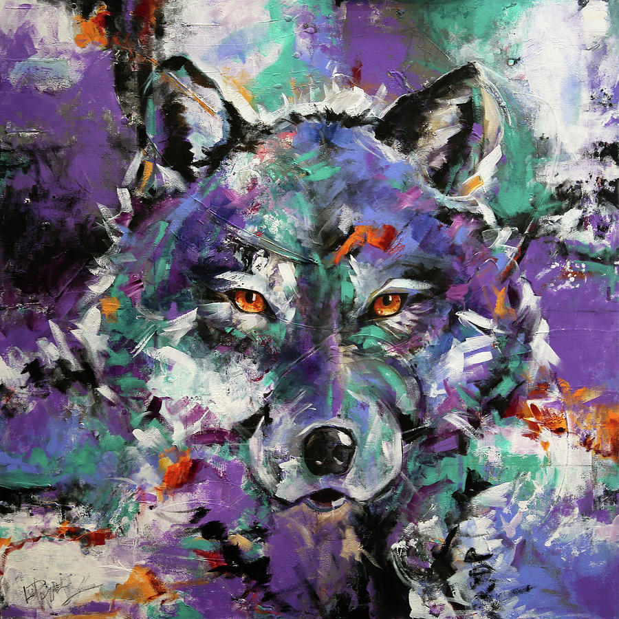 Twilight Purple Wolf Painting by Laurie Pace