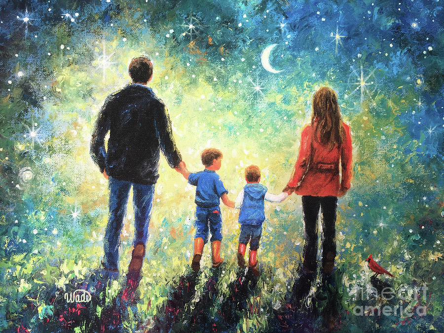 Twilight Walk Family Two Sons Painting by Vickie Wade
