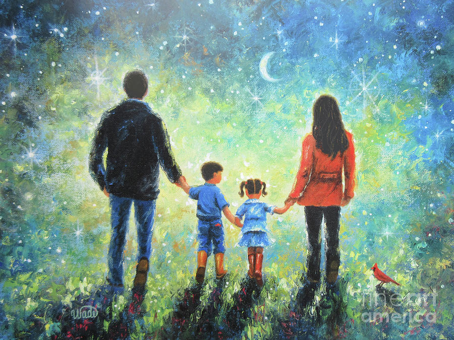 Dad Painting - Twilight Walk With Mom and Dad Brunettes by Vickie Wade