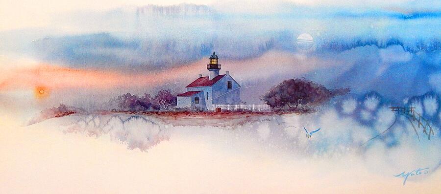 San Diego, Twilightlight at Pt. Loma Lighthouse, San Diego Painting by John YATO