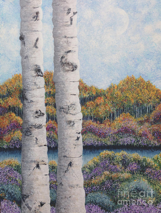 Tree Painting - Twin Aspens by Holly Carmichael