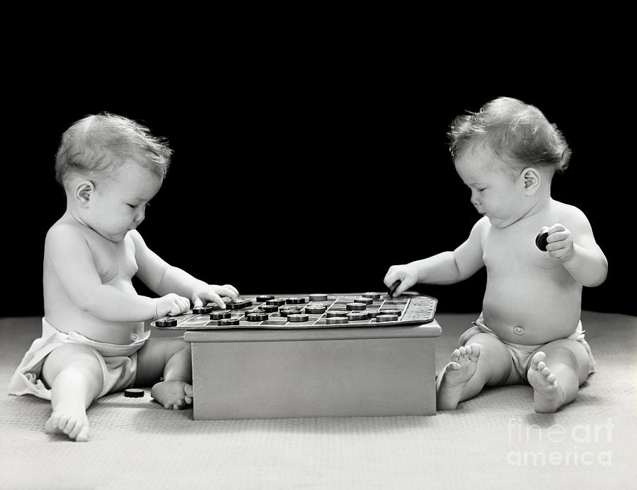 Twin Babies Playing Checkers, C.1930-40s Photograph by H. Armstrong Roberts/ClassicStock