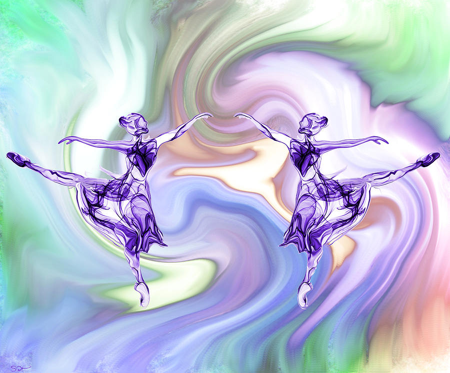 Twin Ballerinas dancing on clouds Digital Art by Abstract Angel Artist Stephen K