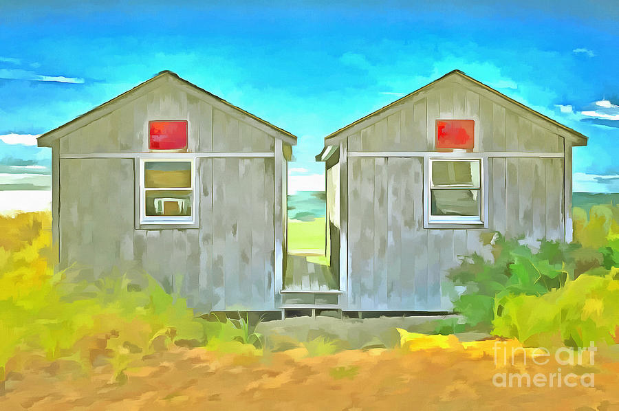 Twin Cottages Craigsville Beach Cape Cod Painting by Edward Fielding