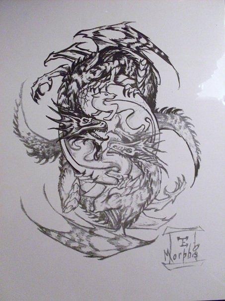 Twin Dragons Drawing by Shane Morphis | Fine Art America