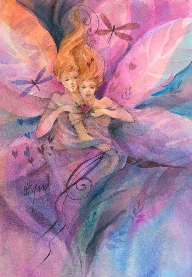 Twin Fairies Painting by Carolyn Utigard Thomas