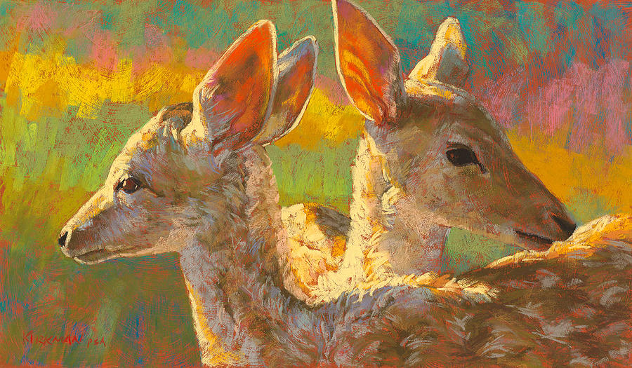 Deer Pastel - Twin Fauns by Rita Kirkman