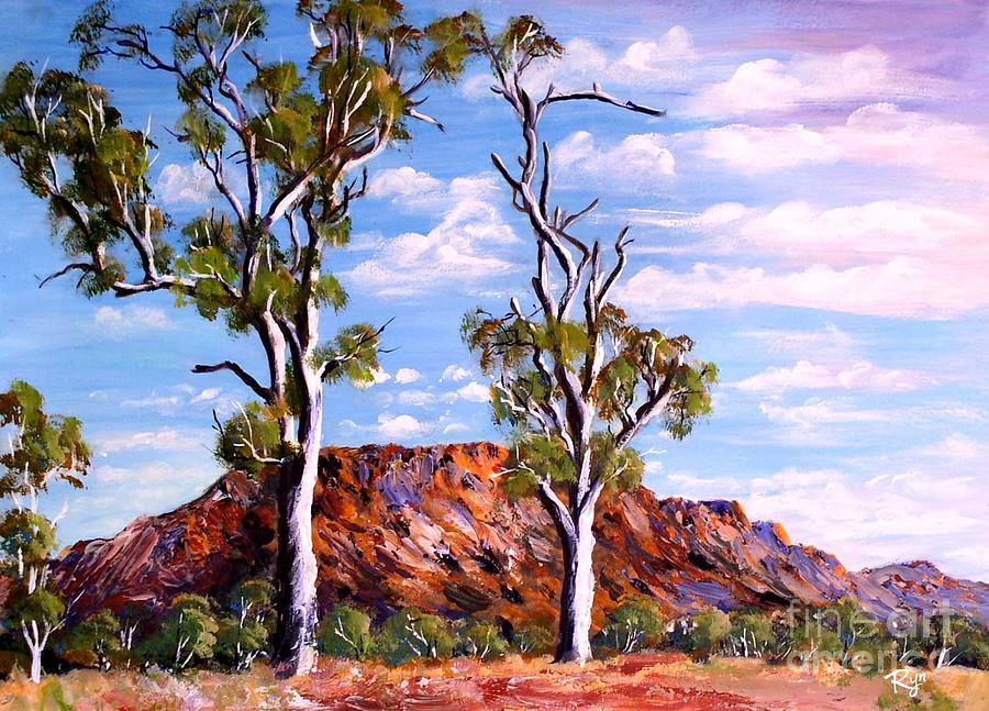 Twin Ghost Gums of Central Australia Painting by Ryn Shell