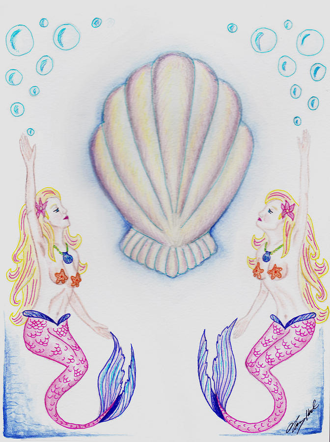 Twin Mermaids Drawing by Tracy Hunt - Fine Art America