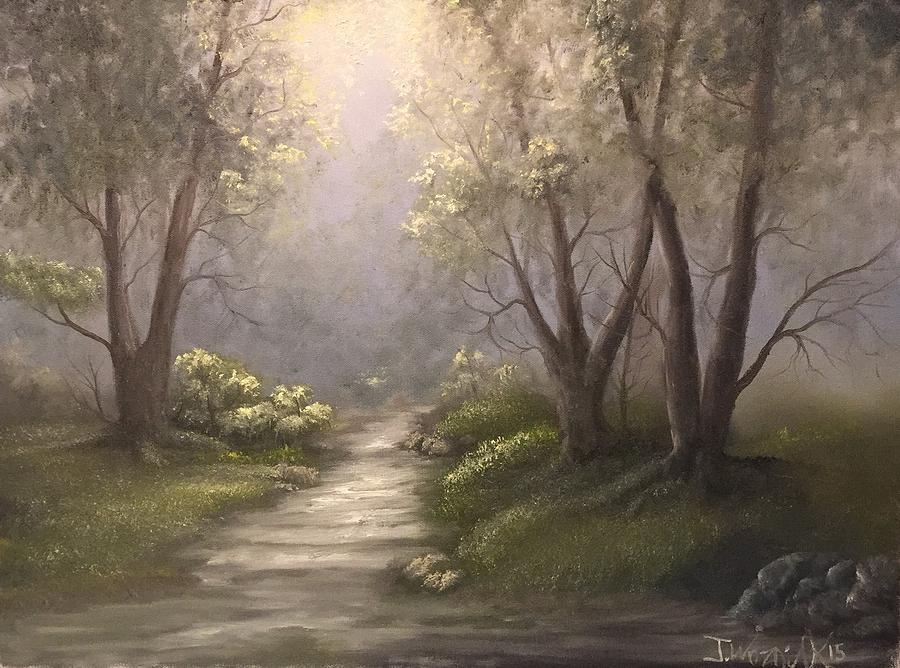 Twin oaks  Painting by Justin Wozniak