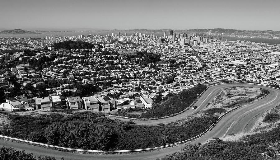 Twin Peaks Overlook of San Francisco Black and White Photograph by Judy Vincent