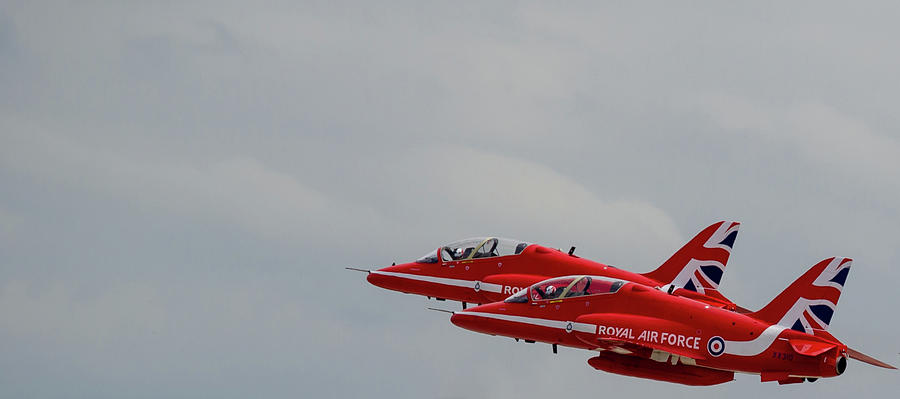Twin Red Arrows Taking Off - Teesside Airshow 2016 Photograph by Scott Lyons