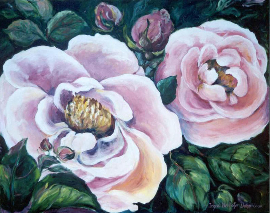 Twin Roses Painting by Ingrid Dohm