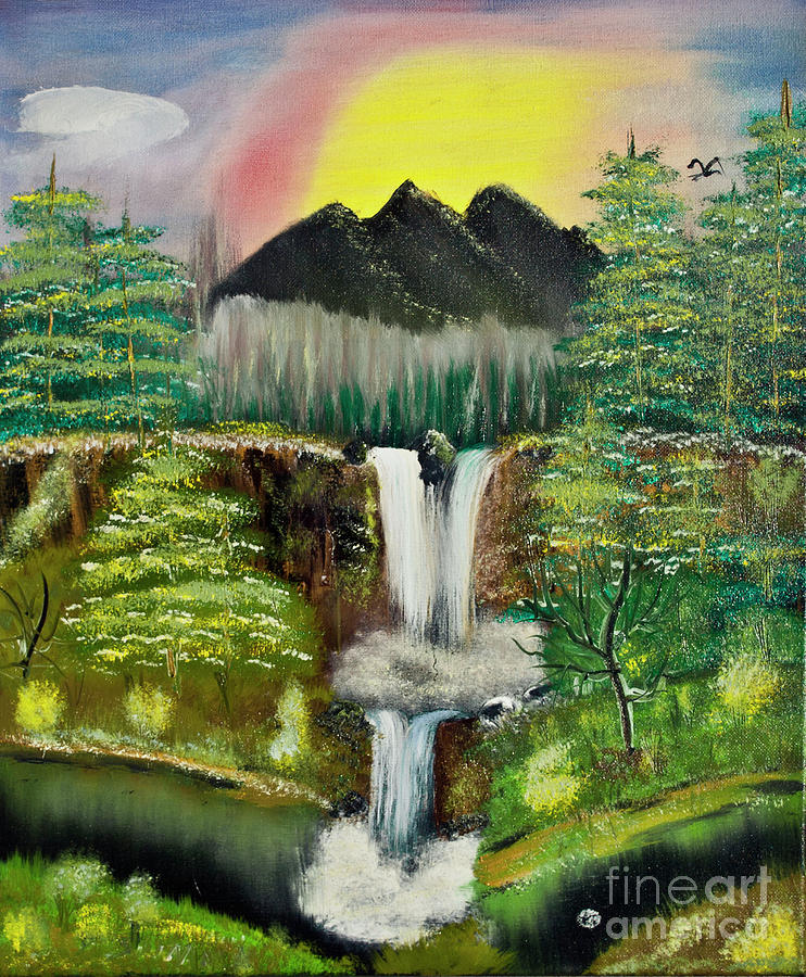 Twin Waterfalls Painting by Joseph Summa