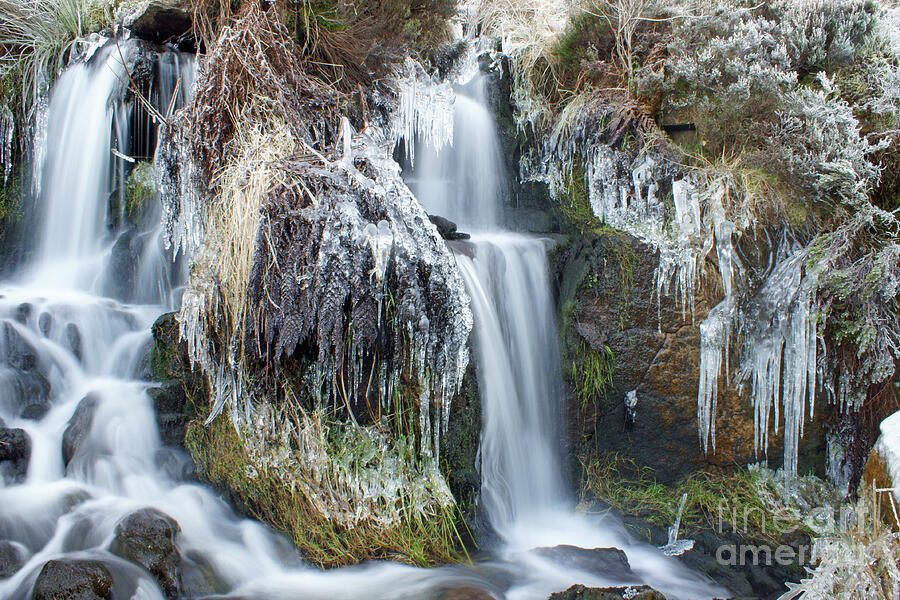 Twin Winter Waterfalls Photograph by David Birchall