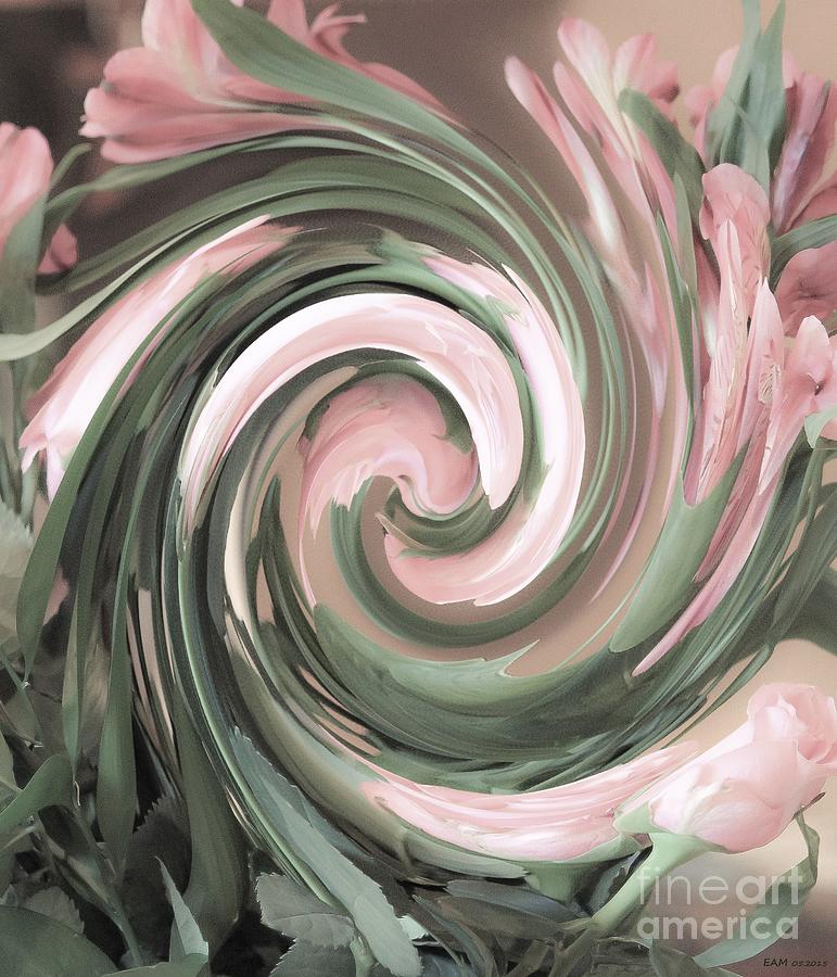 Twirl Lilies with Rose  Digital Art by Elizabeth McTaggart