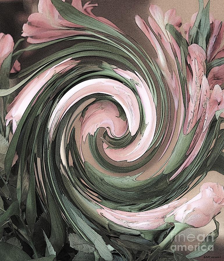 Spring Digital Art - Twirl Lilies with Rose / posterized  by Elizabeth McTaggart