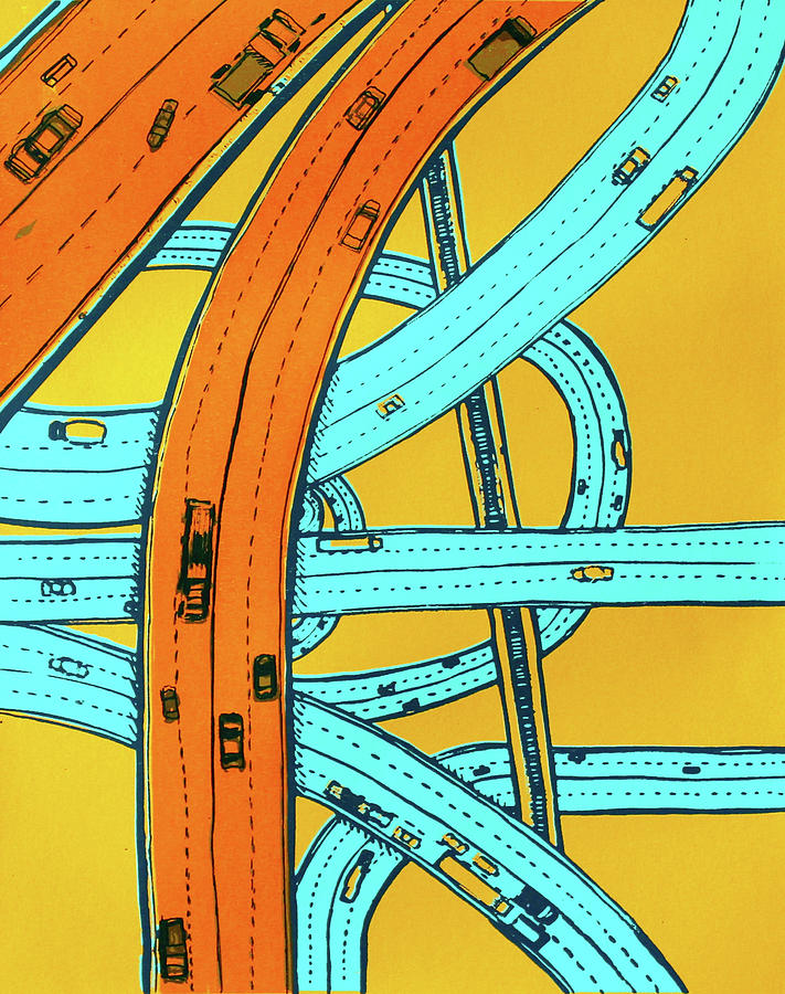 Transportation Mixed Media - Twisting Roads  by Toni Silber-Delerive