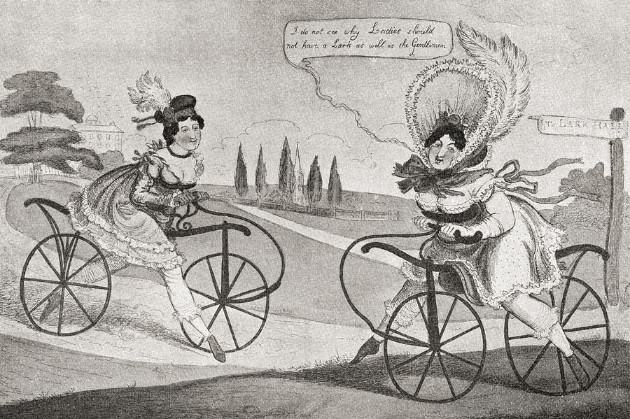 Bicycle Drawing - Two 19th Century English Ladies by Vintage Design Pics