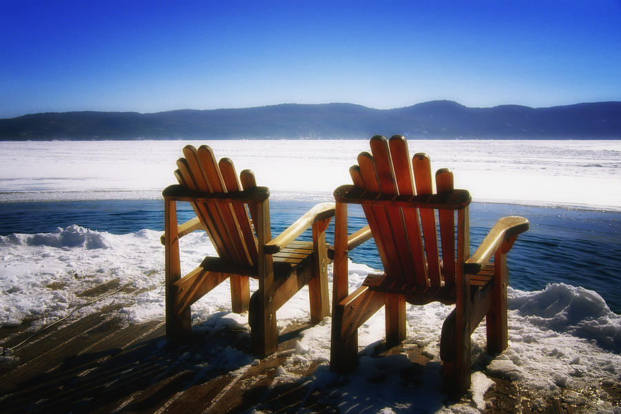 Winter Photograph - Two Adirondack Chairs  by George Oze