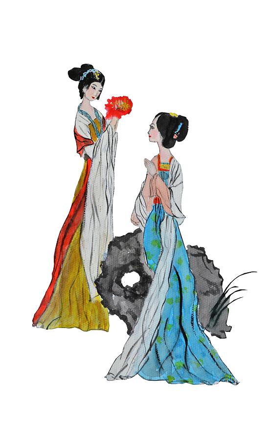Two ancient Chinese ladies  Painting by Color Color