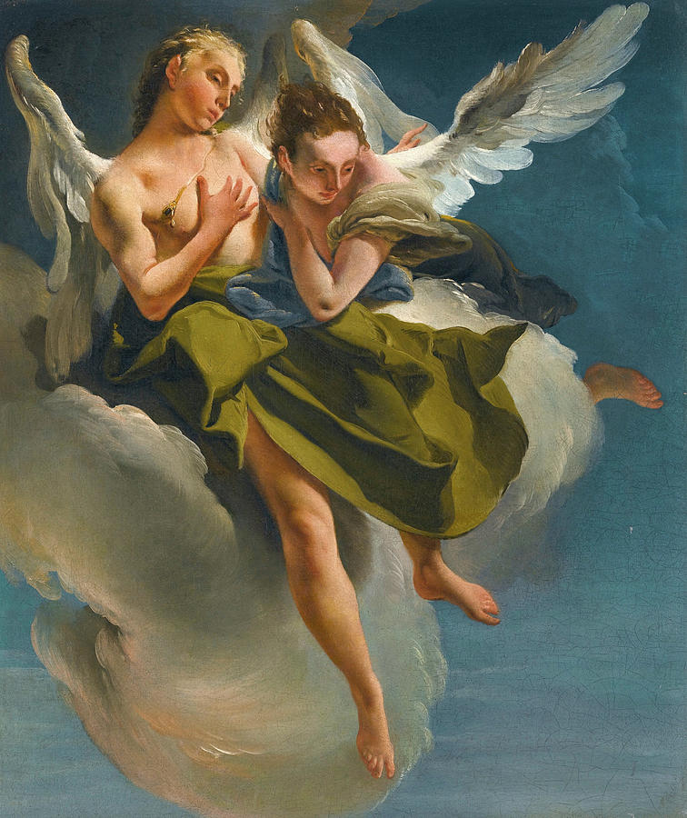 Giovanni Battista Tiepolo Painting - Two Angels in Flight by Giovanni Battista Tiepolo