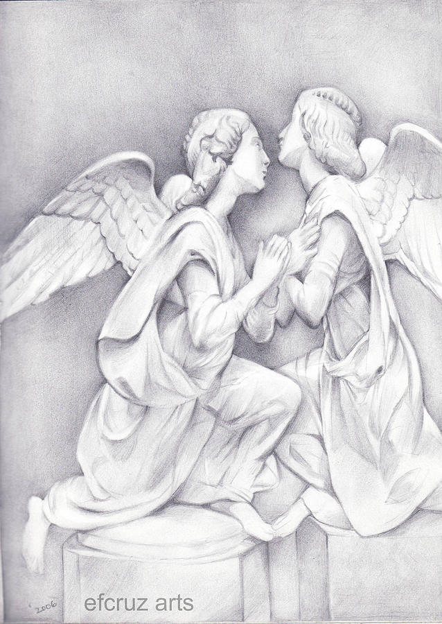 Two Angels Pencil Drawing Drawing by Efcruz Arts