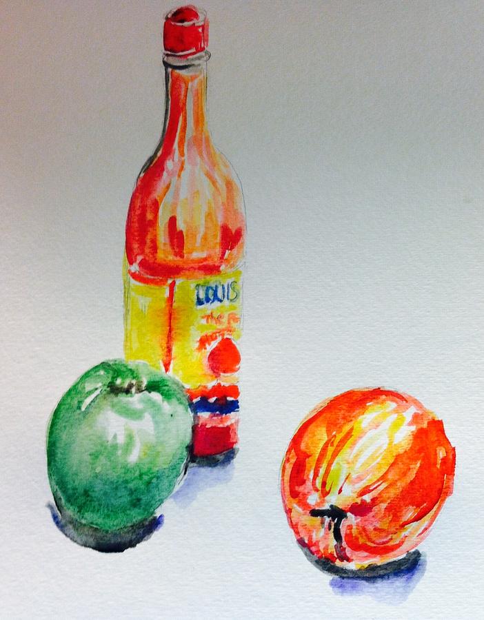 Two apple and hot sauce  Painting by Hae Kim