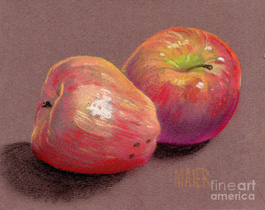 Two Apples Drawing by Donald Maier
