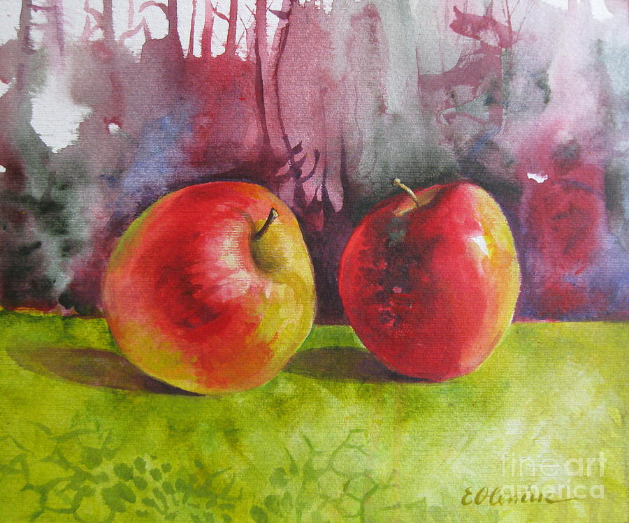 Two apples Painting by Elena Oleniuc