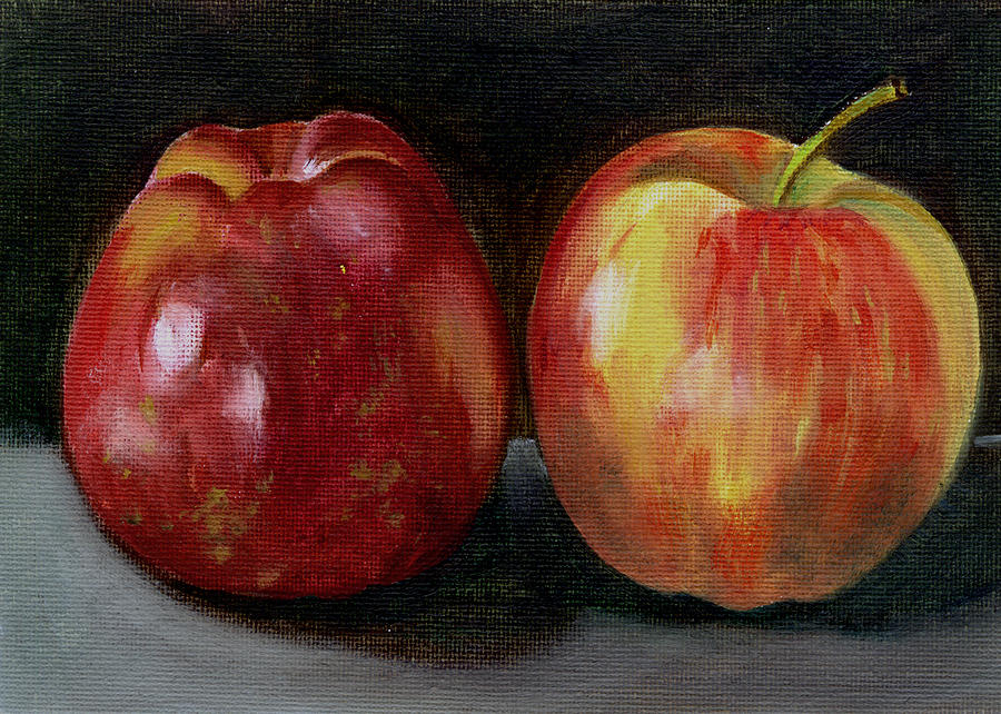 Two Apples Painting by Sarah Lynch