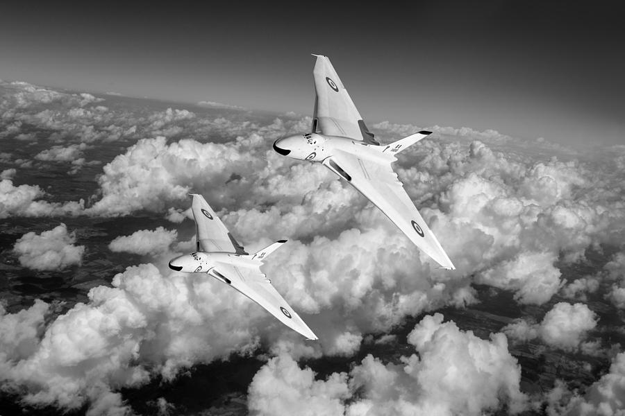 Two Avro Vulcan B1 nuclear bombers BW version Photograph by Gary Eason