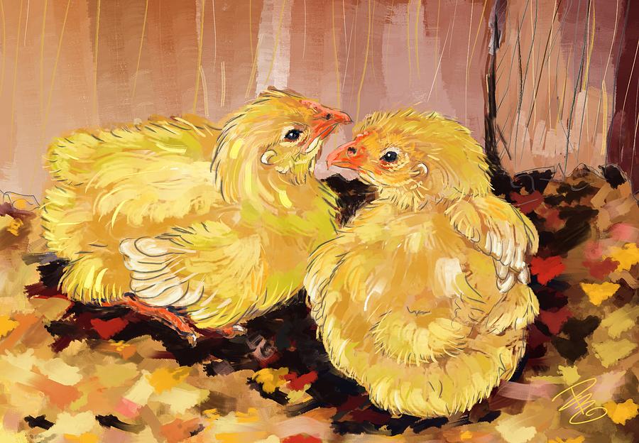 Two baby Cornish chicks Digital Art by Debra Baldwin