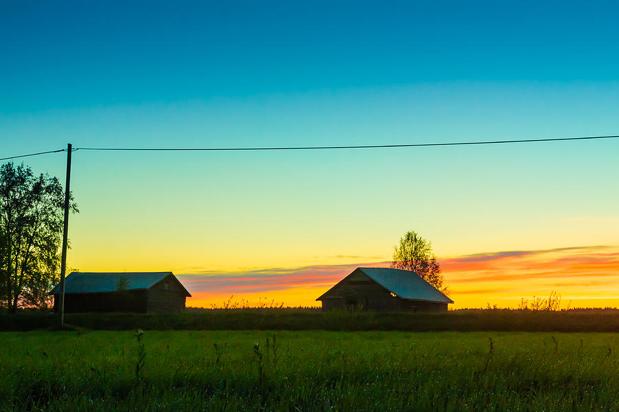 Barn Photograph - Two Barn Houses In The Springtime Sunset by Jukka Heinovirta