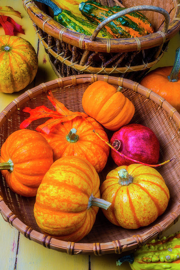 Pumpkin Photograph - Two Baskets Of Autumn Fruit by Garry Gay