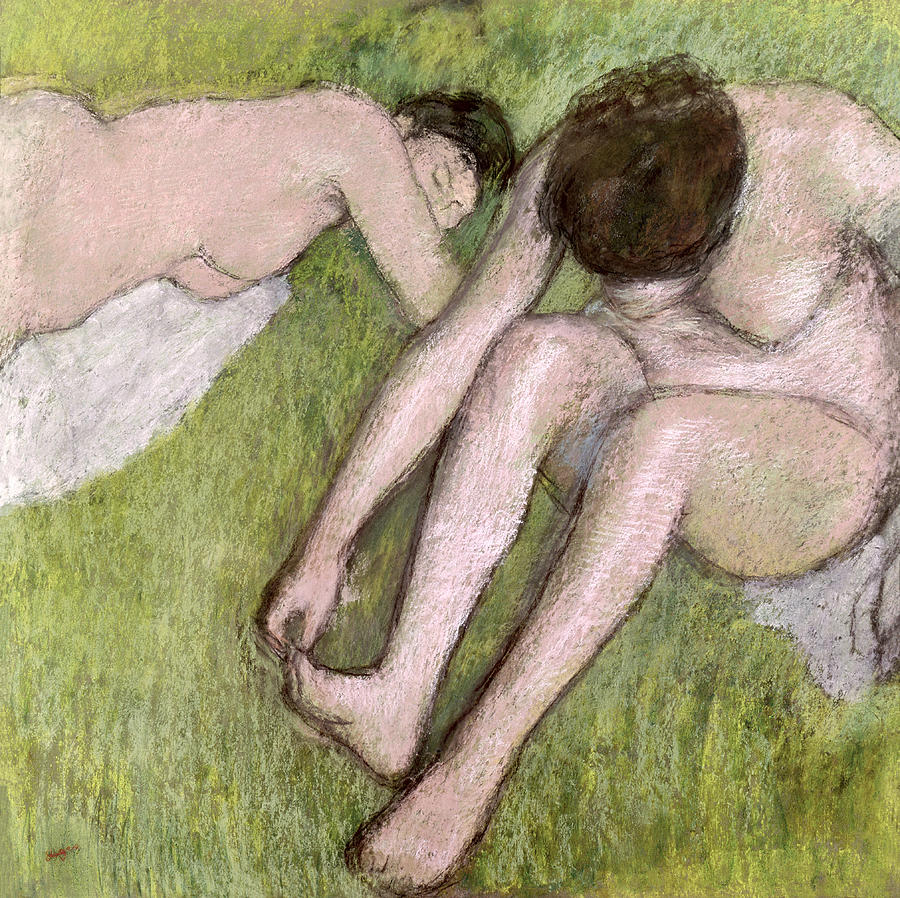 Nude Pastel - Two Bathers on the Grass by Edgar Degas