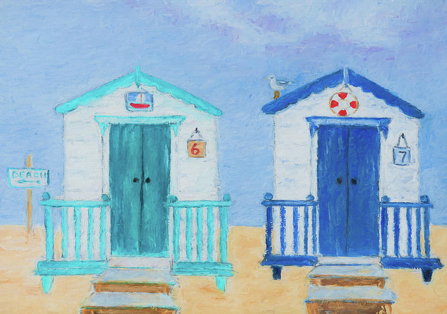 Two Beach Huts 2 Painting by Laura Richards